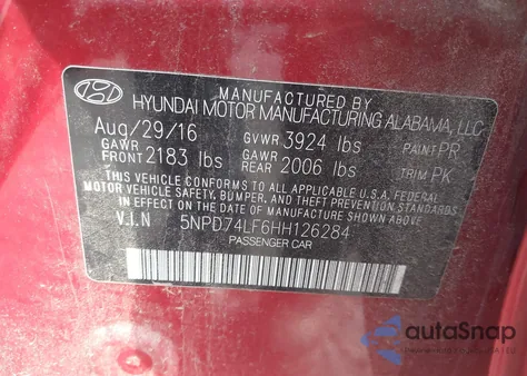 2017 Hyundai Elantra Se из США, поврежденный, VIN 5NPD74LF6HH126284